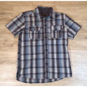 Men's Ambig Short Sleeve Sz S Gray Cotton Plaid Button Front Casual Shirt Pocket